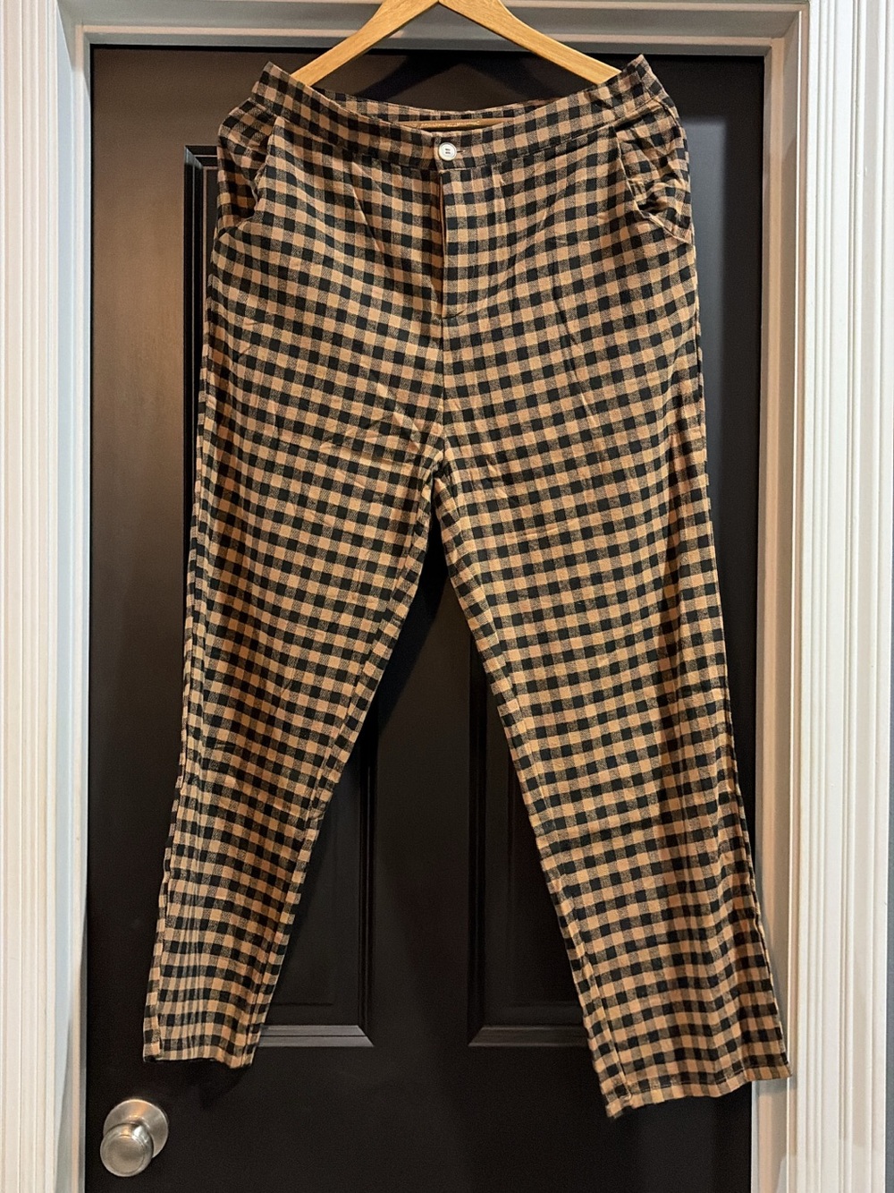12th Tribe Black and Tan Checkered Ankle Pants